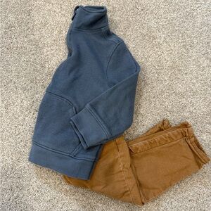 Old Navy stylish quarter zip Blue Sweater and GAP  Brown Pants Set 18-24m